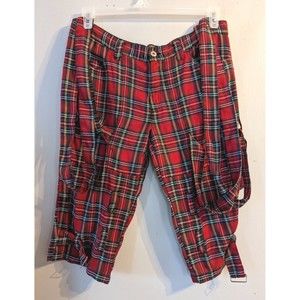 Hell Cats Punks Not Dead Original 32" waist S Red Tartan Bondage Shorts Plaid